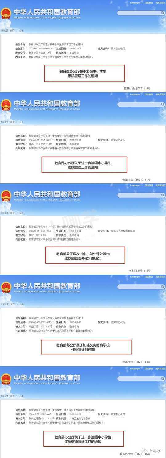 官宣！上海各区教育局发布最新通知！涉及中小学每天1节体育课、午休时间落实！事关16区中小学五项安排！相关资料