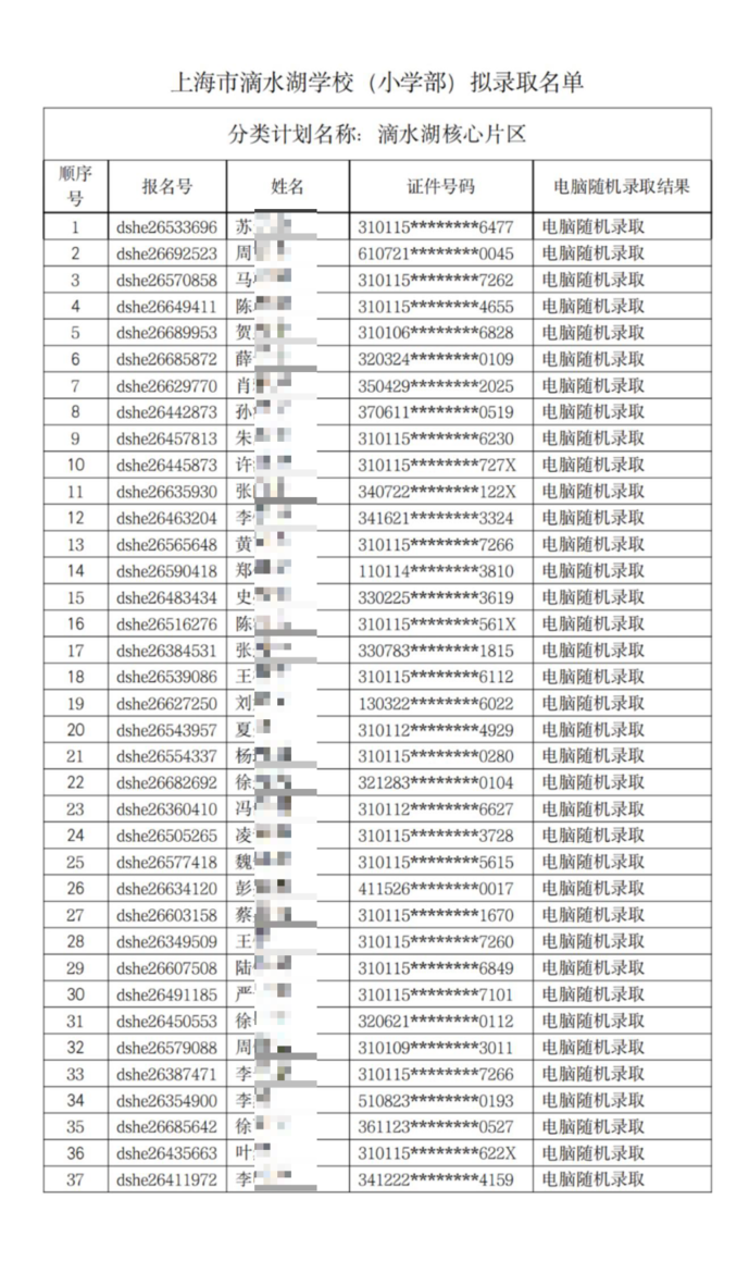 2026年滴水湖学校摇号名单相关资料 7