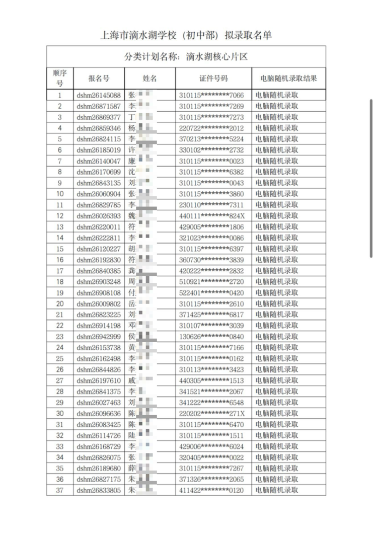 2026年滴水湖学校摇号名单相关资料 3