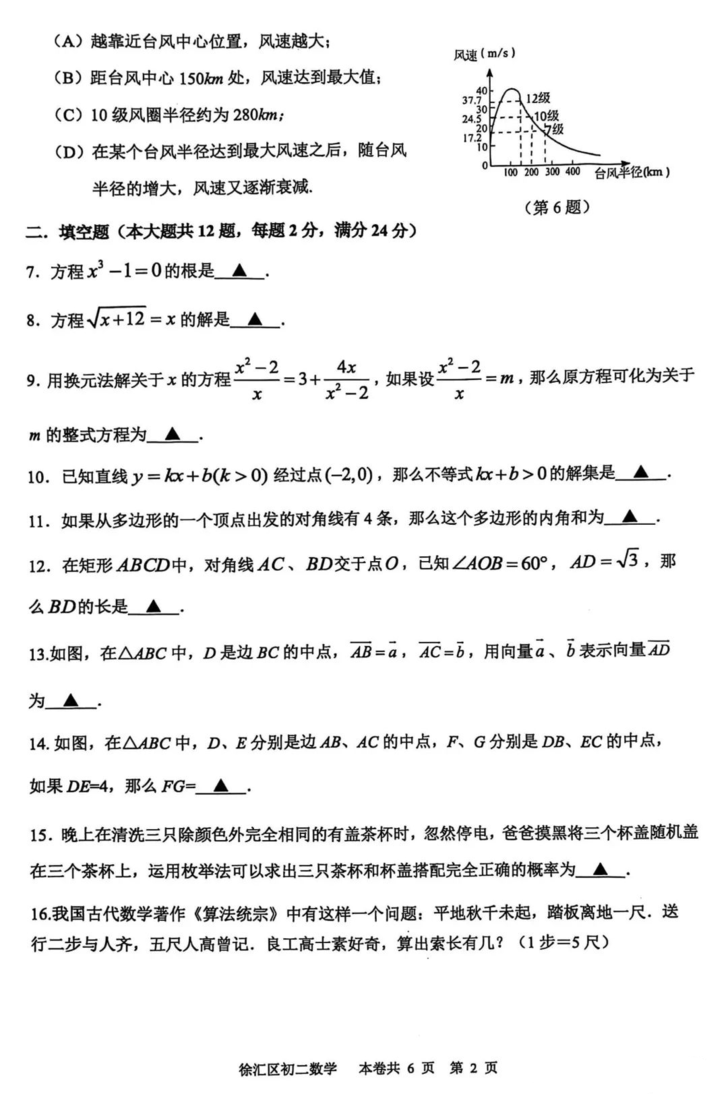 2024-2025学期初二下学期，闵行、徐汇数学期末试卷~相关资料 8
